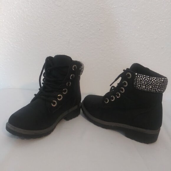 Black and silver rhinestone ankle boots girls size 13 - Picture 2 of 11
